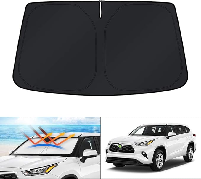 KUST Windshield Sun Shade for 2020-2024 2025 2026 Toyota Highlander Accessories Custom Fit Sunshade Sun Visor Protector Foldable Blocks UV Rays Keep Your Car Cooler
