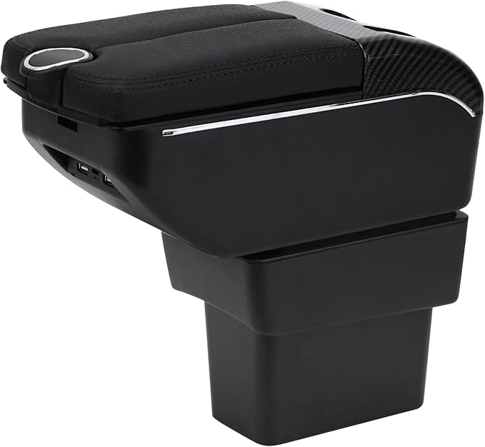 AULPHIKE Compatible with Nissan Note Armrest E-Power Car Center Console Organizer Armrests Double Door Storage with USB Ports（Black Style）