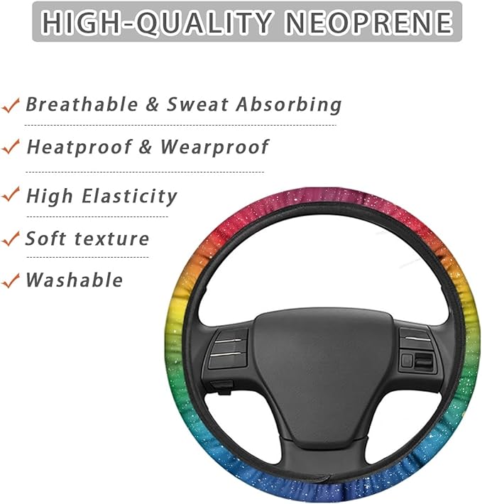 AFPANQZ Colorful Steering Wheel Cover for Women Sweat Absorbing Non-Slip Steering Wheel Covers 15 inch Universal Fit Alomost Steering Wheel Breathable Grip Cover