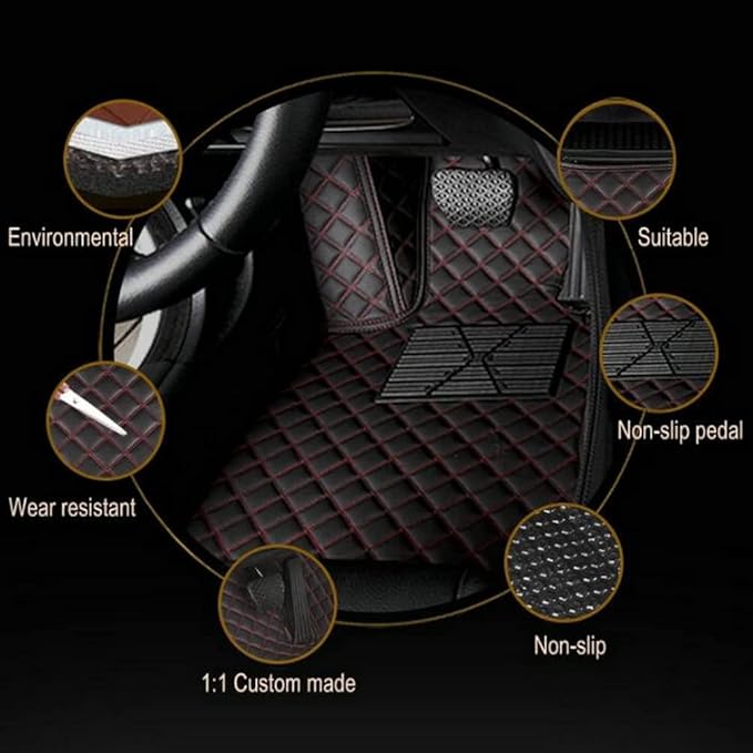 Custom Making Car Floor Mats for 98% Sedan SUV Car Protection Full Coverage Mats Anti-Slip Leather Floor Liners All Weather Car Floor Mats (Wine)