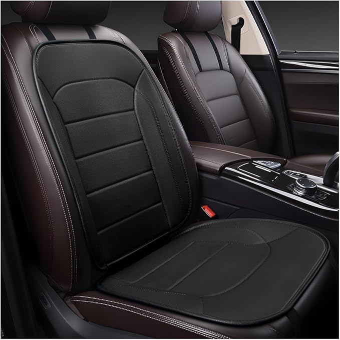 Car Seat Cushion, Leather Soft Breathable Non-Slip Vehicle Front Driver Seat Cover Pad, Comfortable Auto Interior Chair Protector Cushion, Universal for Truck SUV Sedan (Black)