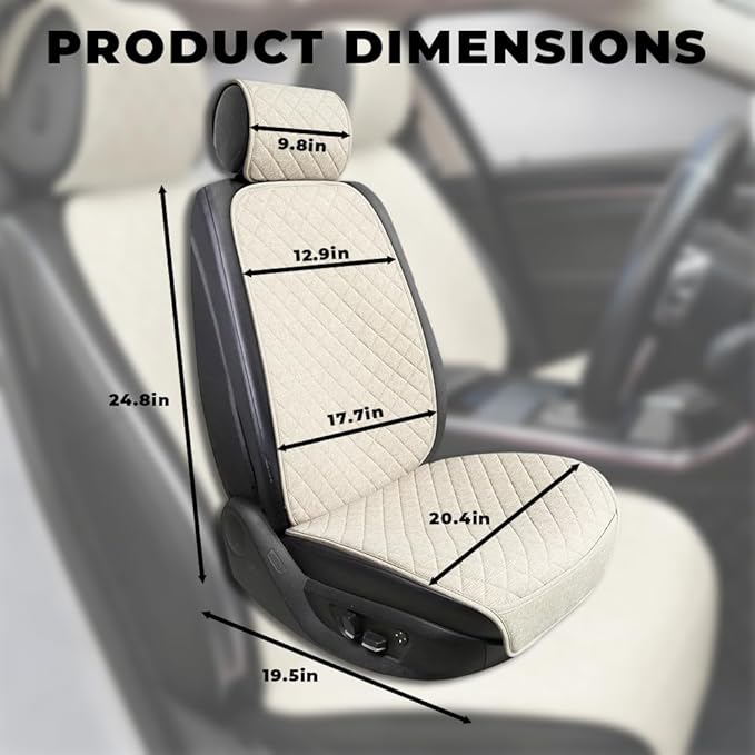 2PCS Linen Car Seat Covers Front Seats,Breathable Cloth Fabric Car Seat Protector - Universal Cloth Seat Covers Fit for Cars, Vans, SUVs, Trucks and for All Seasons - Beige