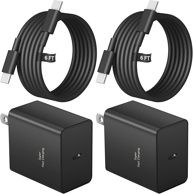 Type C Charger Fast Charging 45W USB C Charger Samsung Chargers 2-PACK 6FT Cord for iPhone 16/16 Plus/16 Pro/16 Pro Max/iPhone 15/15 Pro Max/iPad Pro/Samsung Galaxy S25 S24 S23 S22 S21,Android (Black)