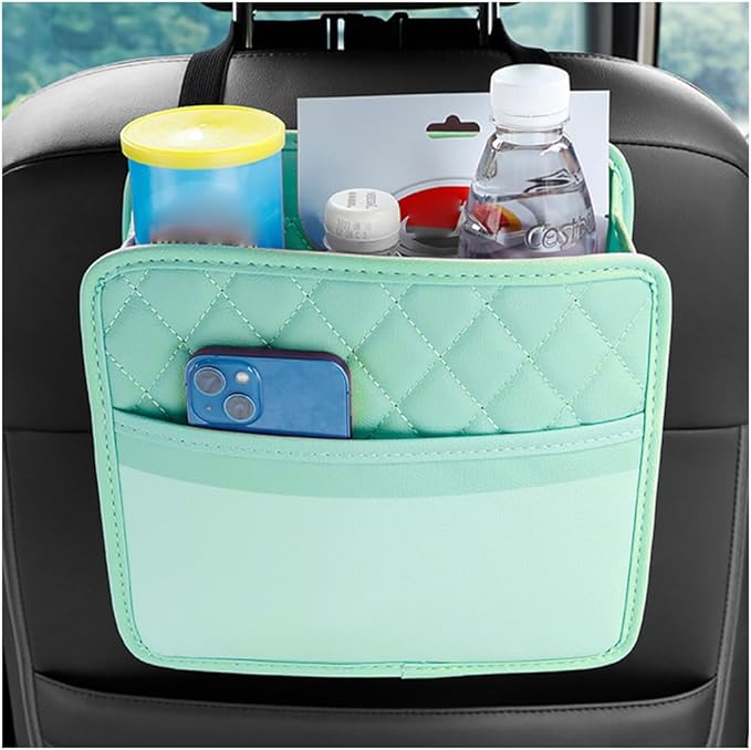 Car Seat Back Organizer, Leather Multipurpose Collapsible Vehicle Backseat Hanging Bag, Portable Automotive Interior Seat Storage Organizer, Universal for SUV RV Truck (Green)