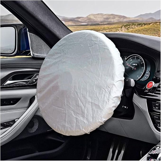 Car Steering Wheel Cover Sun Shade, Anti-Heat Steering Wheel Protector, Universal 18 Inch Auto Steering Wheel Sun Block Cover, Steering Wheel Shield Accessories for Most Car Truck SUV (Silver)