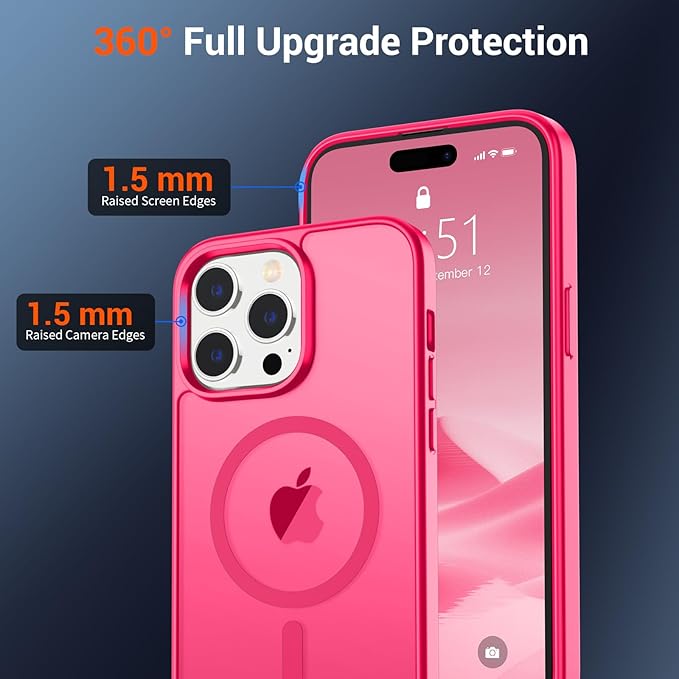 SUPFINE Magnetic for iPhone 14 Pro Max Case (Compatible with MagSafe) (Military Grade Drop Protection) Slim Translucent Matte Shockproof with Anti-Fingerprint Phone Case,Hot Pink