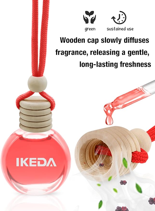 Ikeda Car Air Freshener: Hanging Car Smell Air Freshener | 10ml Hanging Car Perfume | Long Lasting Fragrance | Strong Scents Diffuser for Auto Home (Cherry)