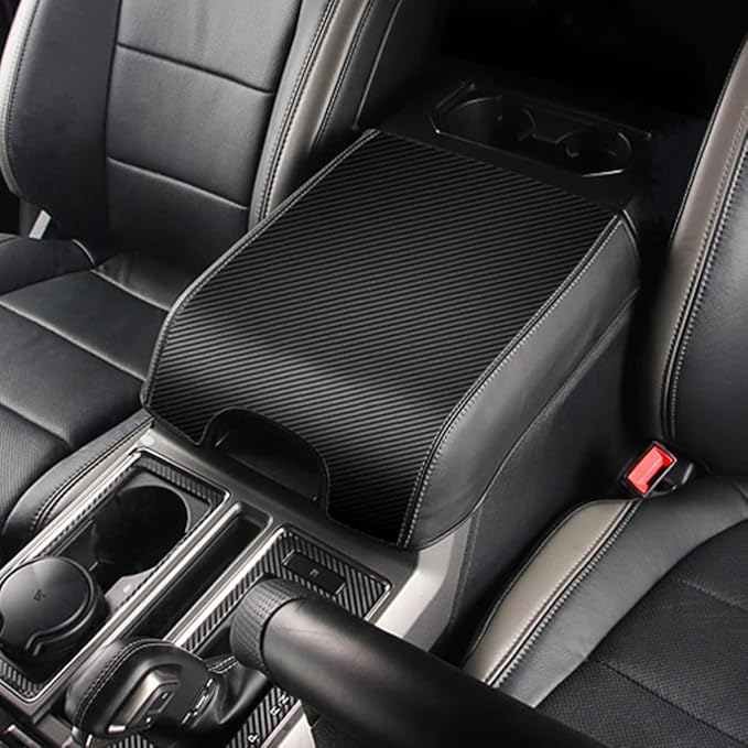 INTGET Center Console Cover for Ford F150 Accessories 2015-2020 2016 2017 2018 2019 Car Middle Lid Seat Armrest Cover Protector Elbow Cushion Pad (Carbon Fiber Texture, 2015-2020)