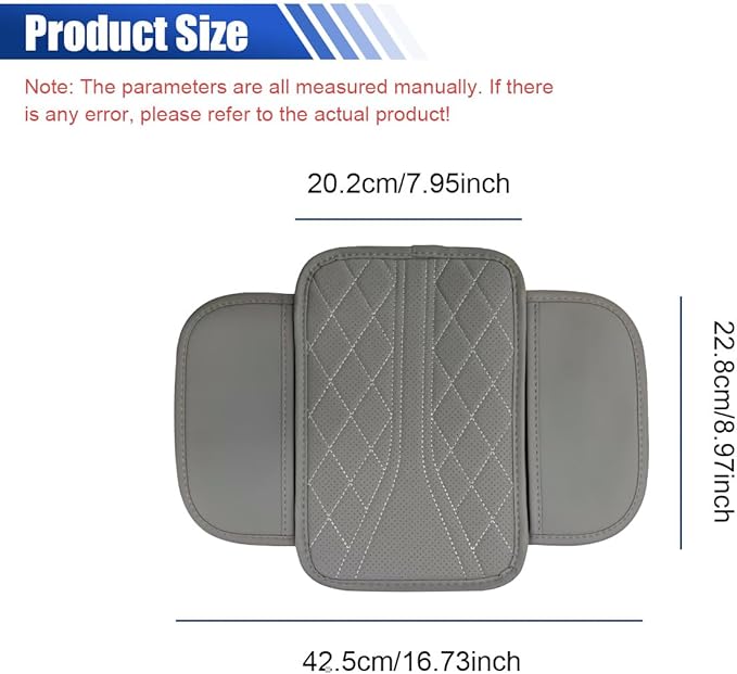Car Center Console Cover with 2 Storage Bags - Leather Car Armrest Cushion Pad Vehicle Middle Console Cover, Universal Armrest Seat Box Protector Auto Interior Accessories for SUV, Truck, Sedan (Gray)
