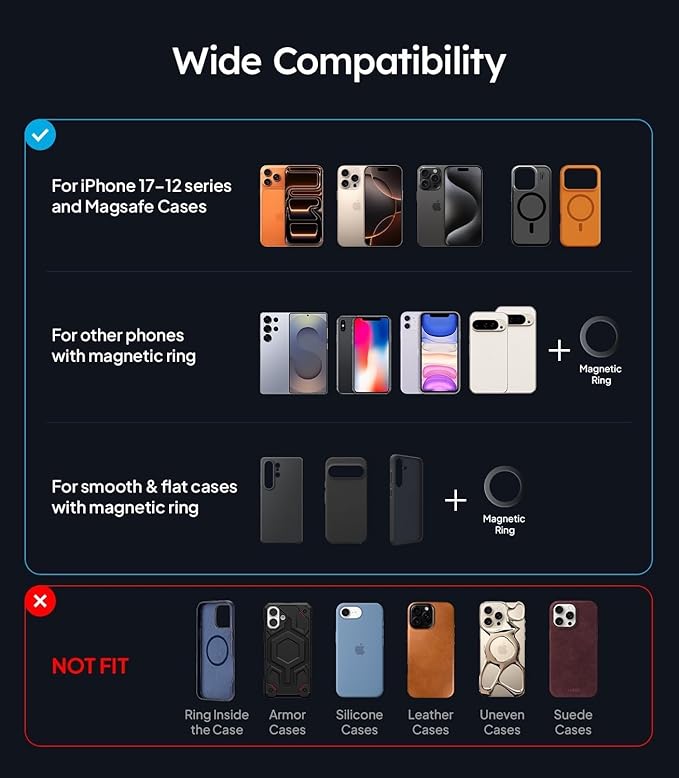 Wigoo Magnetic Phone Mount for Tesla Model 3/Y/S/X Accessories, 【Strongest Magnet & No Blocking View】 Screen Side Magnetic Holder for Magsafe iPhone 17-12 & Android - Clamp (No Glue)