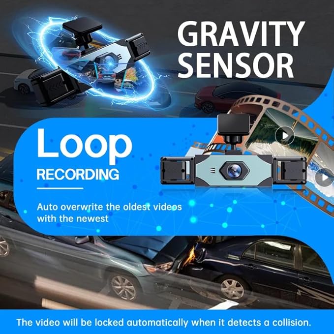 Dash Camera for Car Dash Cam Front Rear Left Right 4-Channel Dashcam 2K Full HD, 360° All-Round Protection, Car Security Video Recording, Night Vision, G-Sensor, Loop Recording