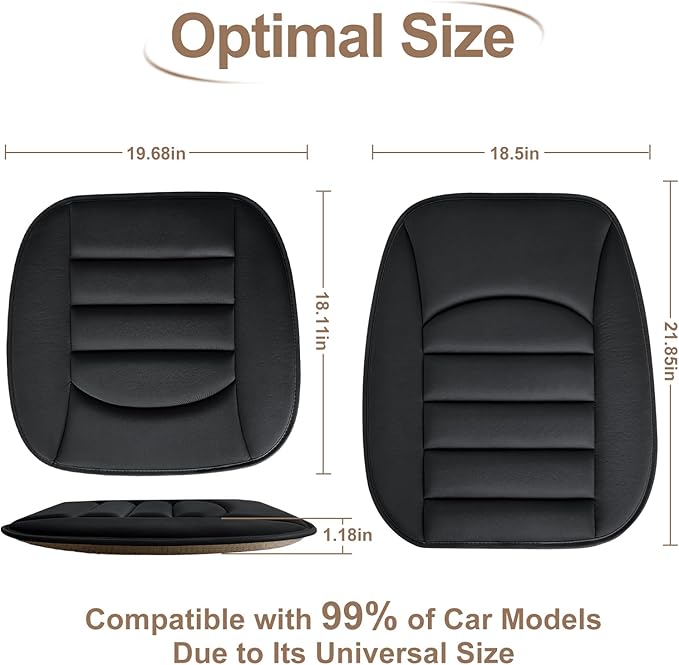 Memory Foam Car Seat Cushion with Breathable Fabric & Non-Slip Gel, Universal Fit for Car Truck Office Home 19.6x18x1.2 Black with Backrest