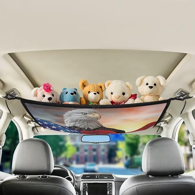 Eagle USA Flag Car Roof Storage Bag Multi-Purpose Seat Organizer Car Bag Storage Box Organizer Pouch Pocket Car Travel Accessories Compatible with Most Cars