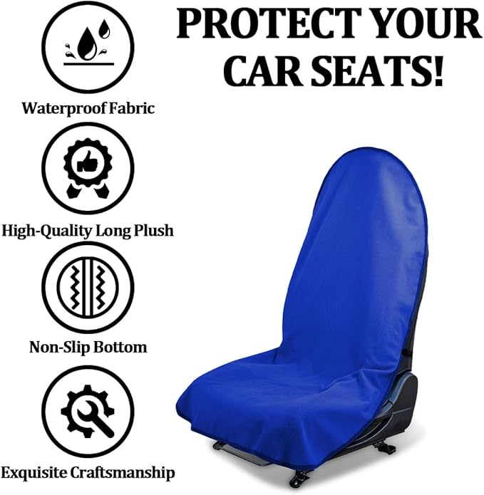 Car Towel Seat Cover, Performance Microfiber Washable Non Slip Vehicle Front Seat Covers, Sweatproof Automotive Interior Chair Protectors, Universal for SUV Automobile Truck (Dark Blue)