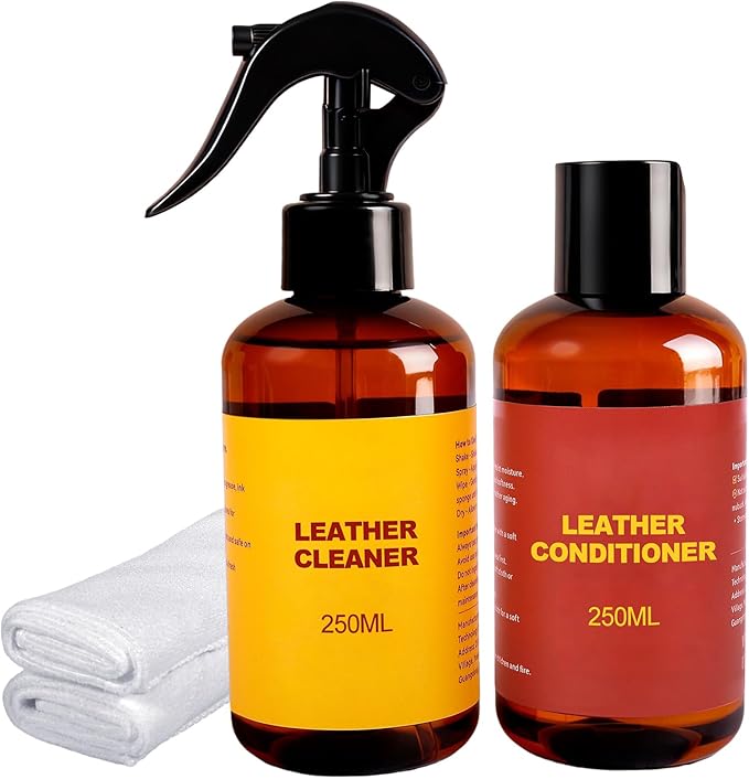 Leather Cleaner and Conditioner for Couch: Complete 2-Step Care Set for Car Interior Furniture Sofa Shoes Bags & Jackets - Restores Dry Cracked Faded & Scratched Leather