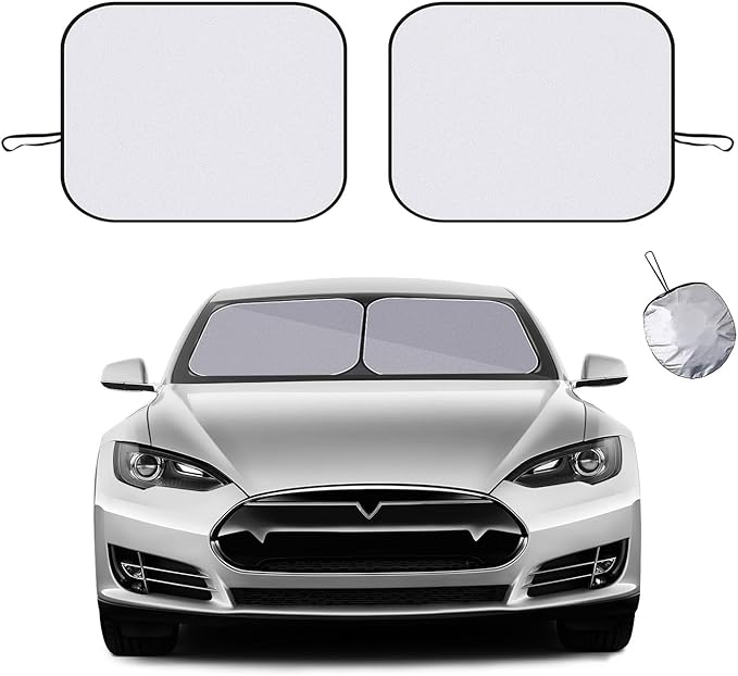 Ziciner 2 PCS Car Windshield Sun Shade, Auto Sun Heat and UV Rays Blocker, 24"×29" Foldable Automotive Front Window Sunshade Protector, Universal Vehicle Interior Accessories (Silver-S)