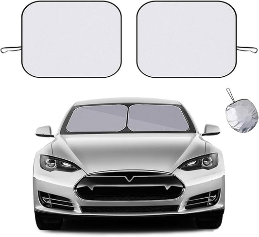 Ziciner 2 PCS Car Windshield Sun Shade, Auto Sun Heat and UV Rays Blocker, 24"×29" Foldable Automotive Front Window Sunshade Protector, Universal Vehicle Interior Accessories (Silver-S)