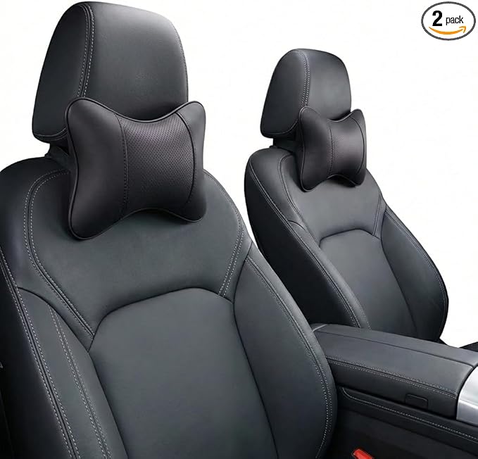 Car Pillow for Car Neck Pillow for Driving Seat Leather Neck Support Soft Cushion Support Head-Rests for Vehicle Sleeping with Elastic Adjustment Strap 2PCS(Neck, Black)