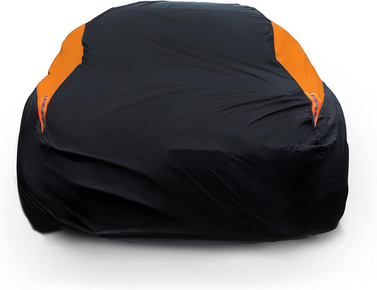 MORNYRAY Waterproof Car Cover All Weather Snowproof UV Protection Windproof Outdoor Full car Cover, Universal Fit for Sedan (Orange, A6-Fit Sedan Length(207-216 inch)