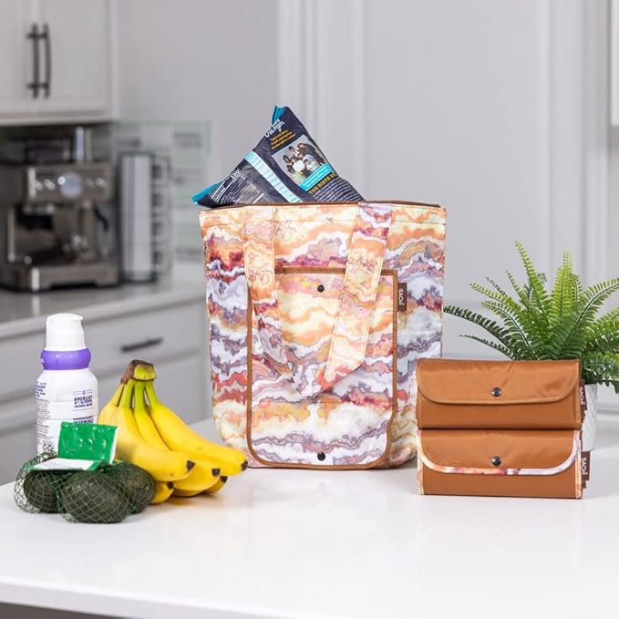 Sachi 3 Piece Market Tote Set – Insulated Therm,an Reusable Grocery Bags for Cold and Hot Foods – Lightweight, Portable and Fold-able (Marble Sunset)