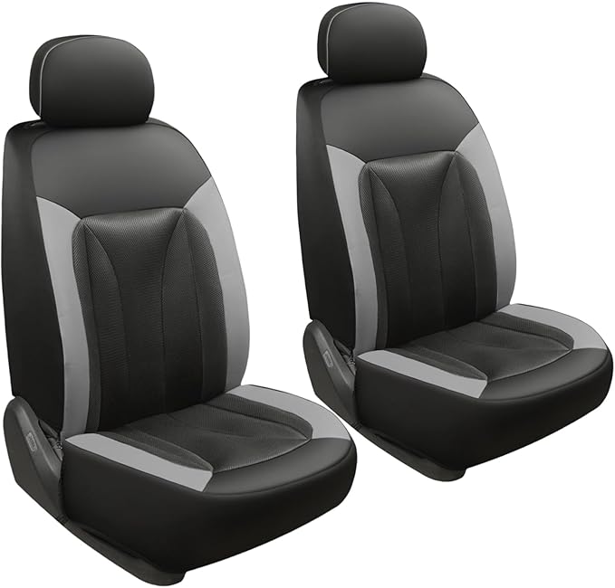 GIANT PANDA Front Seat Cover for Nissan, 3D Air Mesh Car Seat Covers Custom Fit Nissan Rogue Altima Sentra Versa Kicks Frontier Murano Pathfinder Maxima Black+Gray 2-Seat