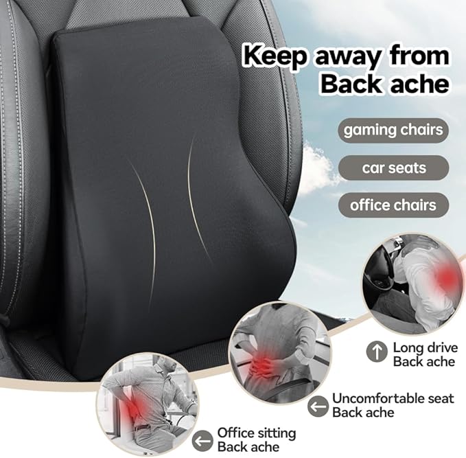 Memory Foam Lumbar Support Pillow for Car, Highly Supportive Back Cushion for Driving, Wheelchair, Office, Home and TravelMemory Foam Lower Back Cushion for Low Back Pain Relief