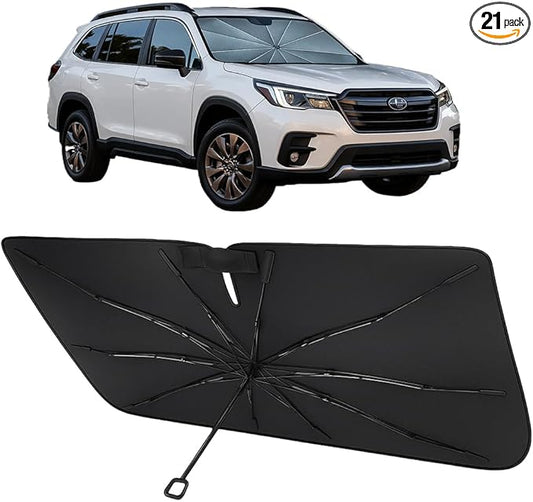 Proadsy Windshield Sun Shade Umbrella for Subaru Forester 2019-2025 2026 Foldable Car Umbrella Sunshade with Soft TPU Handle Spring Structure Crystal Cooling Material Protect Car from Rays & Heat