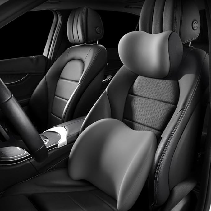 Car Headrest & Lumbar Support Cushion, Ergonomic Car Seat Headrest & Lumbar Cushion, Car Lumbar Support Pillow and Car Neck Pillow Kit for Office Chair, Truck, Wheelchair (Grey)