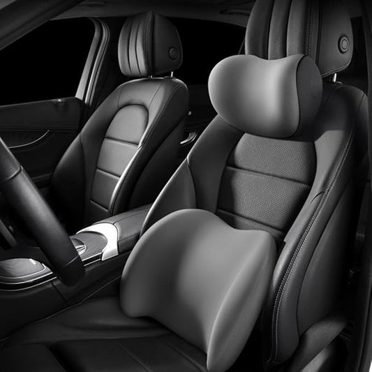 Car Headrest & Lumbar Support Cushion, Ergonomic Car Seat Headrest & Lumbar Cushion, Car Lumbar Support Pillow and Car Neck Pillow Kit for Office Chair, Truck, Wheelchair (Grey)