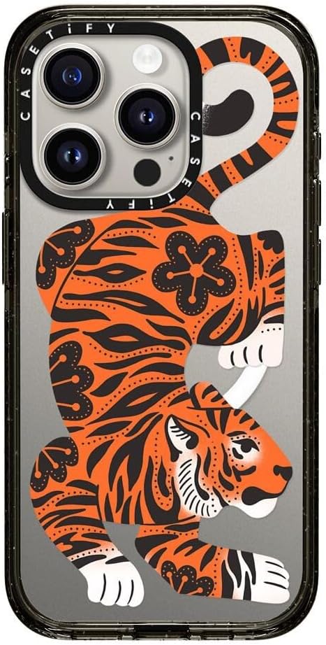 CASETiFY Impact Case for iPhone 15 Pro [8.2ft 4X Military Grade Drop Protection/Compatible with Magsafe] - Fierce Tiger - Clear Black