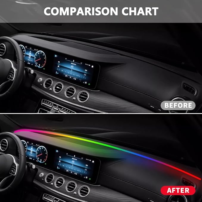 Car Interior Ambient Light Lighting Bar, Windshield Rubber Seal Gap Filler RGB LED Lights Strip Dashboard, Automotive Neon Accent Lights Accessories, Remote App Music Sync, 4.92ft/1.5m