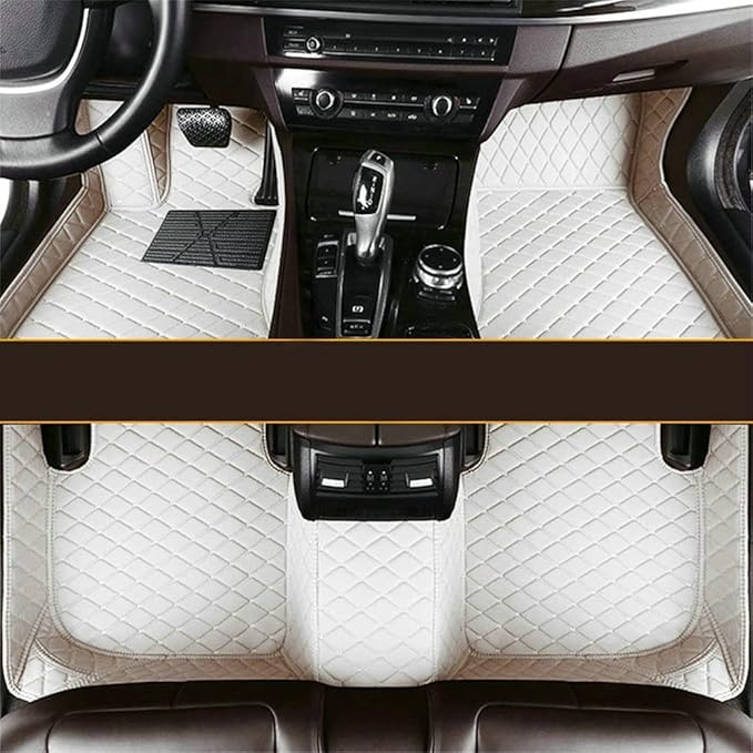 Custom Making Car Floor Mats for 90% Car Model Luxury Leather All Weather Waterproof Anti-Skid Full Coverage Liners (White)