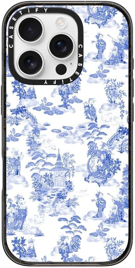 CASETiFY Impact Case for iPhone 16 Pro [Slim / 8.2 ft. 4X Military Grade Drop Protection/Compatible with Magsafe] - Moon Caravan Toile - Clear Black