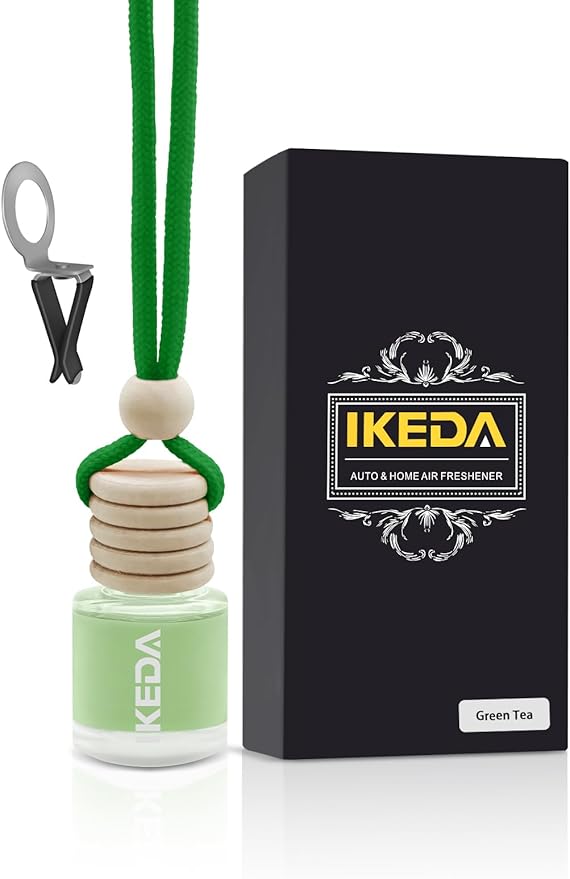 Ikeda Car Air Freshener: Hanging Car Smell Air Freshener | 10ml Hanging Car Perfume | Long Lasting Fragrance | Strong Scents Diffuser for Auto Home (Green tea|Circular)