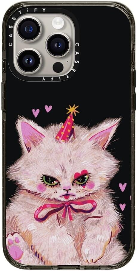 CASETiFY Impact Case for iPhone 15 Pro Max [4X Military Grade Drop Tested / 8.2ft Drop Protection/Compatible with Magsafe] - Cat Prints - Clown Kitty - Clear Black
