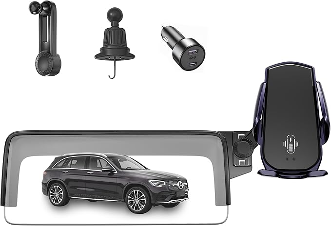Car Phone Mount for 2023-2026 Mercedes Benz GLC / 2022-2026 C-Class, Smart Auto-Clamping on 12.3" Instrument Cluster Screen, 15W Wireless Fast Charging, 360° Adjustable, Without Blocking Airflow