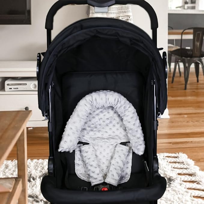 Baby Carseat Headrest and Strap Covers,Baby Carseat Head Support & Carseat Neck Cover,Infant Head Support Pillow, Toddler Headrest Pad for Carseat Strollers Carrier,Grey