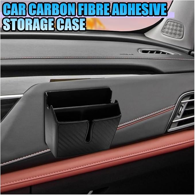 Universal Carbon Fiber Car Storage Box - Multifunctional Cell Phone Holder Auto Dashboard Pocket Organizer with Sticky - Car Interior Accessories for Storing Phone Card Key Pen Coin (Short)