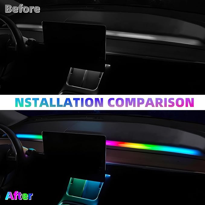 Interior Car LED Strip Lights for Tesla Model 3 Y 2021-2023, 16 Million Colors Ambient Lighting Kit with APP Control, Music Sync Color Change Neon Lights for Dashboard & Center Console