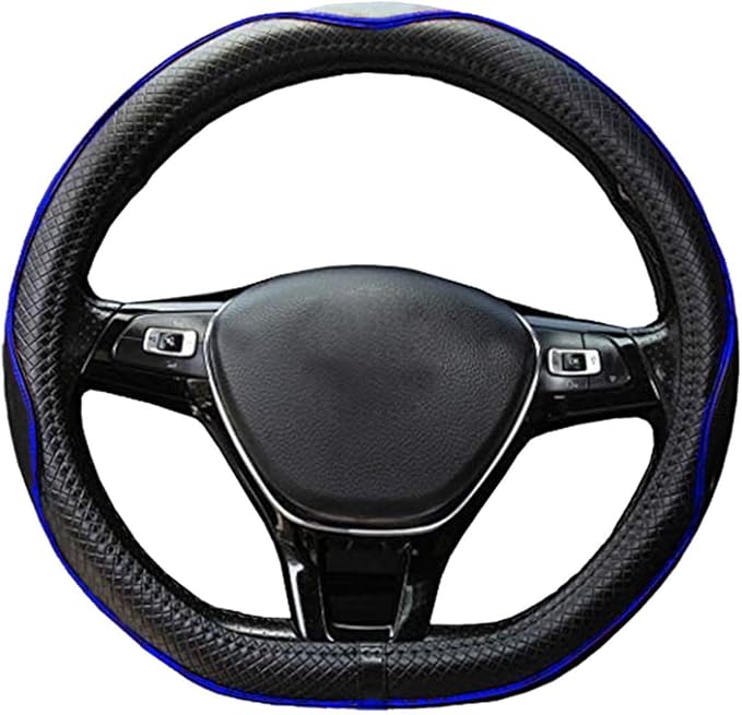 Mayco Bell Flat Bottom Steering Wheel Cover Anti-Slip,Safety,Soft,Breathable,Durable,Full Surround,Comfortable Grip Microfiber Leather (D Shape, Black Dark Blue)