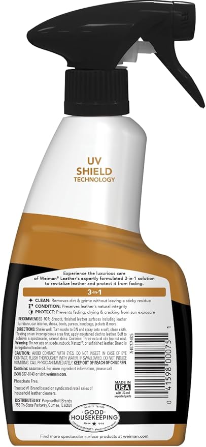 Weiman Leather Cleaner & Conditioner Care Kit | Restores Leather Surfaces | Ultra Violet Protectants Help Prevent Cracking or Fading of Leather Furniture, Car Seats, Shoes