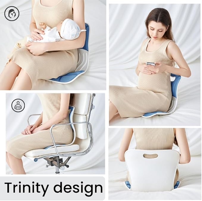 Ergonomic Lumbar Support Cushion, Blue, 460mm x 440mm x 340mm, Large, for Office Chairs & Car Seats, Posture Correction, Pregnancy Comfort, 110-300 lbs Capacity