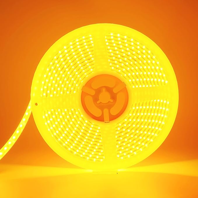 YM E-Bright Led Strip Lights Waterproof IP68 Flexible Amber Yellow Strip Lights Exterior Interior 16.4Ft 600SMD for Home Bedroom Party Holiday Neon Decoration Stage Marine Lights (No Power Adapter)