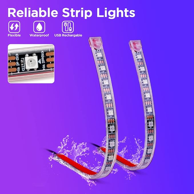 Xprite Dreamcolor USB LED Cars Interior Lights Strip Kits, w/Remote & Bluetooth APP Control, Footwell Under Dash RGB Neon Chasing Inside Lights, DIY Music Mode, Universal for Vehicle Trucks UTV ATV