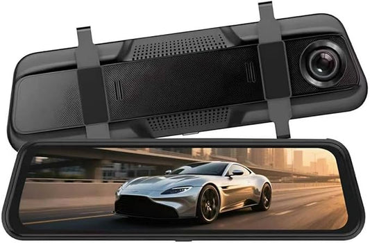 BY-J 9.66" 4K Mirror Dash Cam Front and Rear, Backup Camera for Cars, Full Touch Screen Rear View Mirror Camera, Smart Driving Assistant, Loop Recording Streaming Media