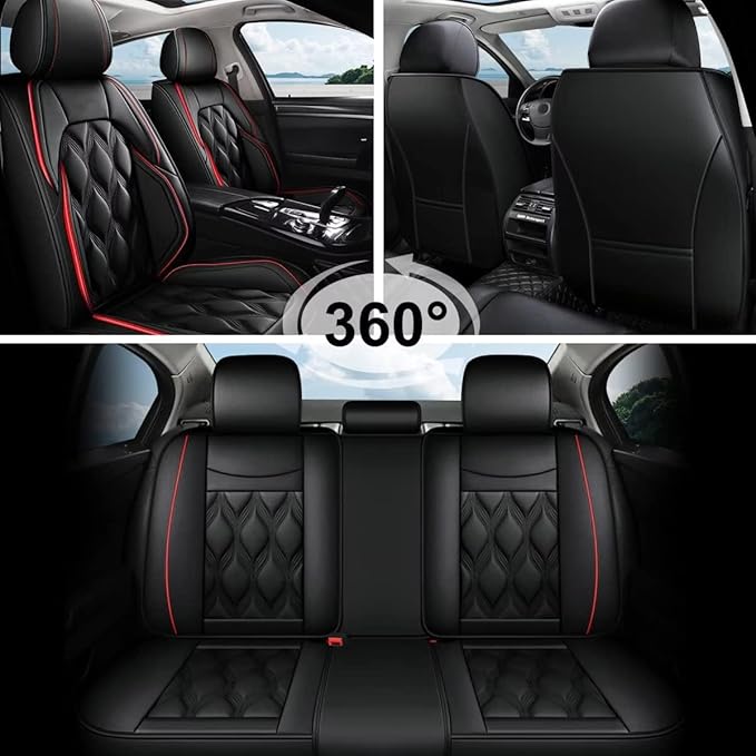 AOMSAZTO 2 Front Seat Custom Fit for Honda Ridgeline 2006-2025,Waterproof Faux Leather Automotive Cushion Covers Seat Protector,Airbag Compatible (2 Seats Black&Red) Truck Seat Covers