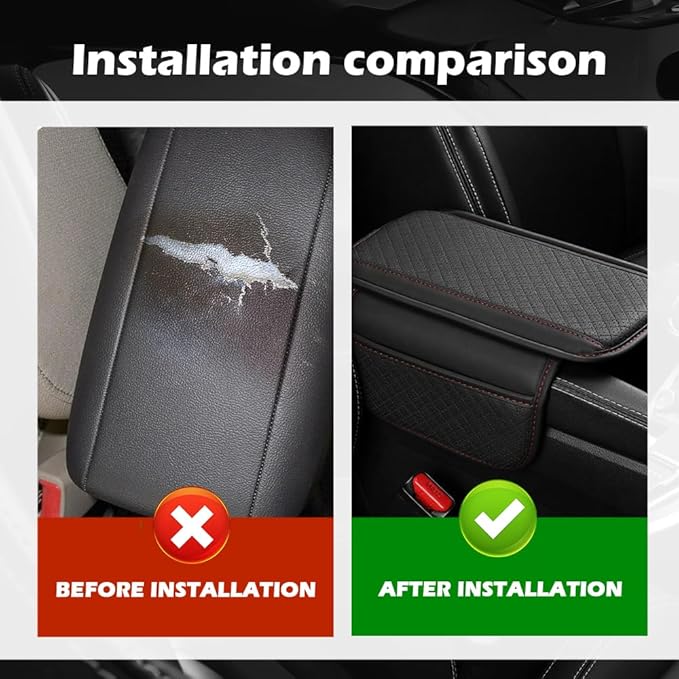 Car Center Console Cover with Storage Bag,Heighted Arm Rest Cover for Car with Square Press Pattern & Air Ventilation Hole for Soft Support,Artificial Leather Cars Middle Console Covers