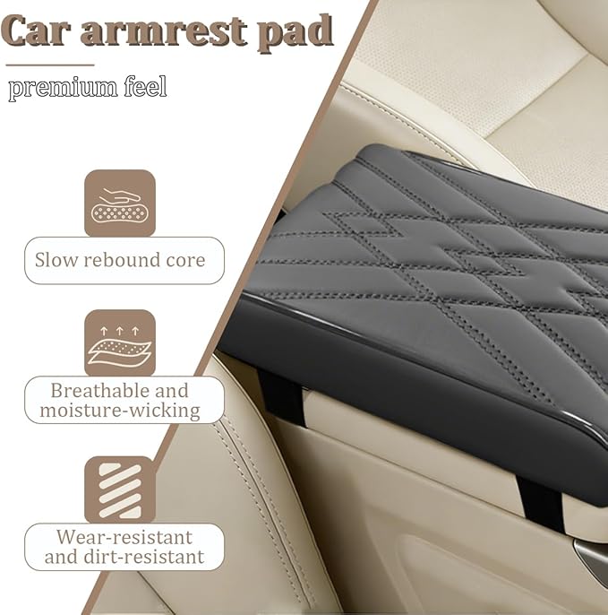 Car Center Console Cover, Memory Foam Vehicle Arm Rest Seat Box Cushion Pad, Scratch & Wear Resistant Automotive Middle Console Protector, Universal for SUV Automobile Truck (Grey)