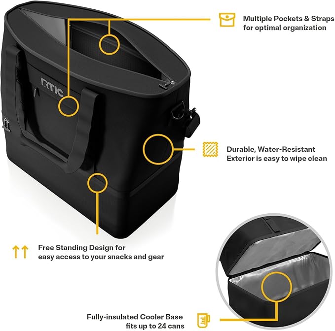 RTIC 2-in-1 Chillout Bag Soft Insulated Cooler Tote, Portable, for Lunch, Beach, Travel, Drink, Beverage, Car, Camping, Picnic, 24-Can Capacity,
