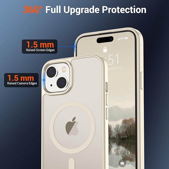 SUPFINE Magnetic for iPhone 15 Case (Compatible with MagSafe) (Military Grade Drop Protection) Slim Translucent Matte Shockproof with Anti-Fingerprint Phone Case,Antique White